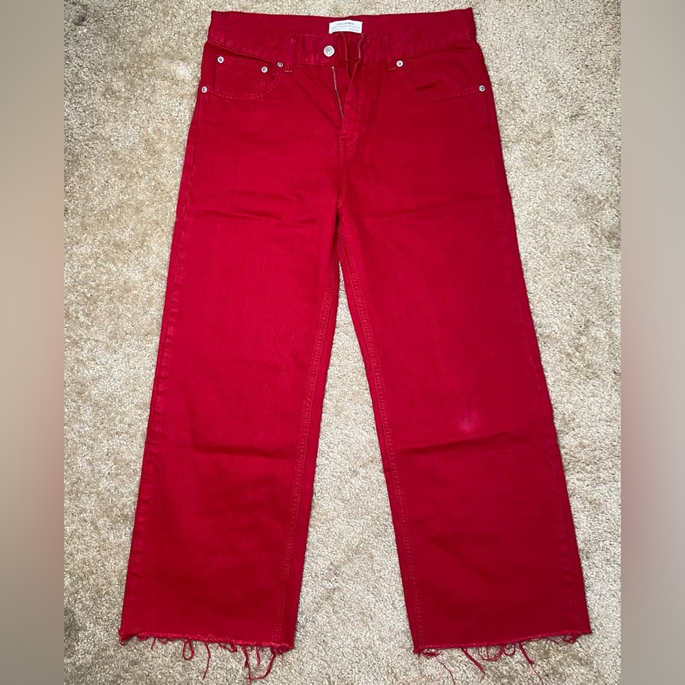 Zara red cropped high waist jeans size 6 (38)
